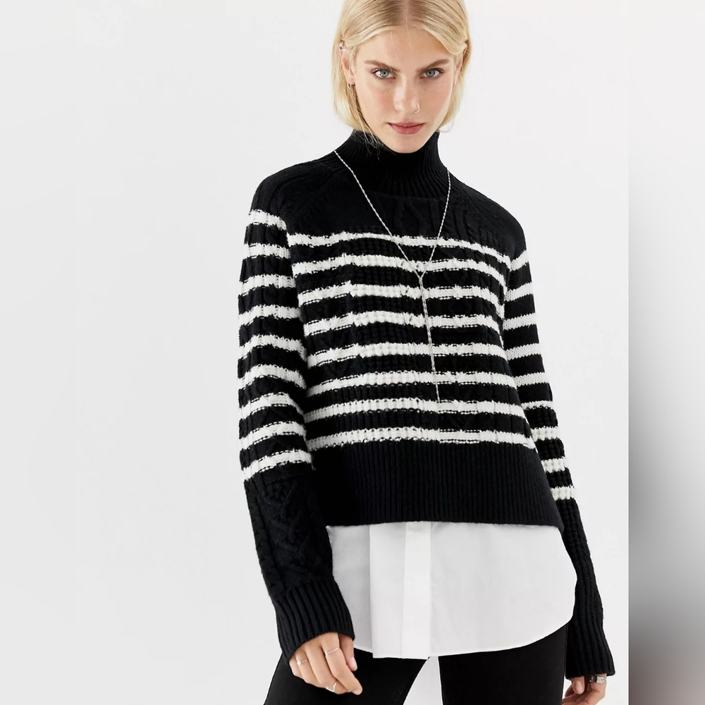 NWT AllSaints Mari Striped Roll Neck Sweater XS
